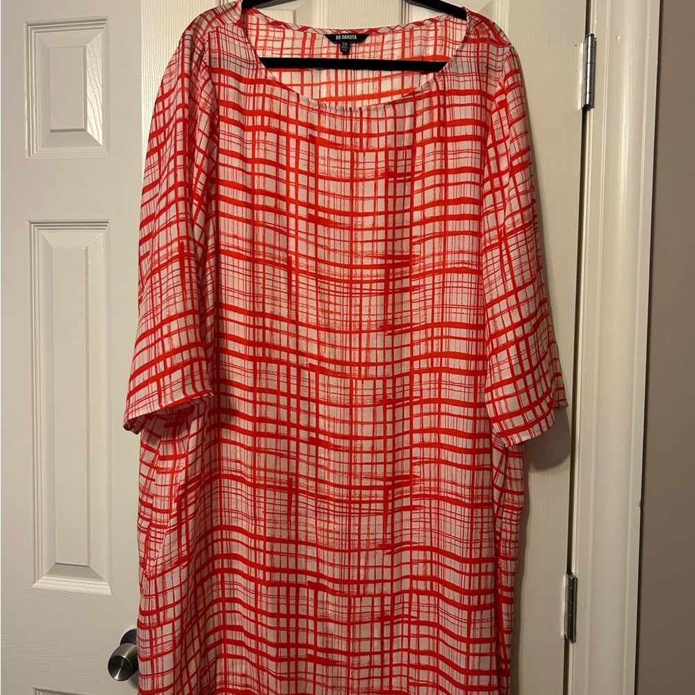 BB Dakota Red/orange and White haphazard plaid dress